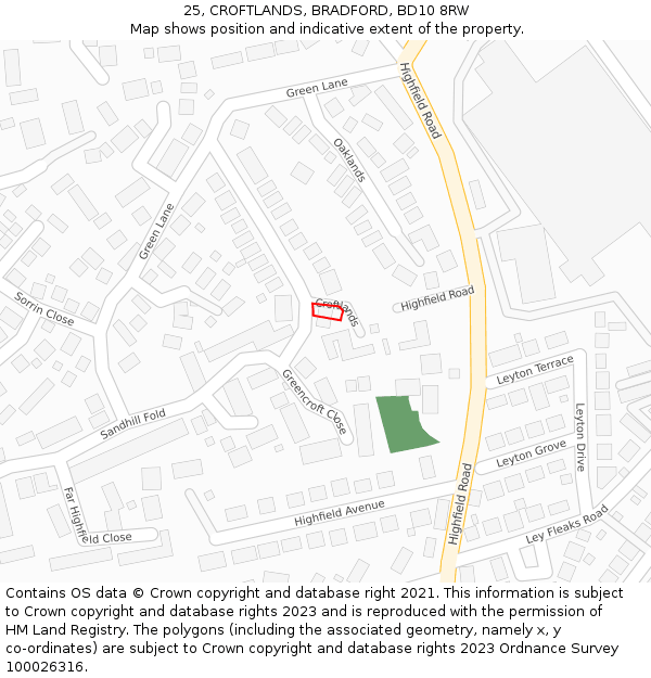 25, CROFTLANDS, BRADFORD, BD10 8RW: Location map and indicative extent of plot