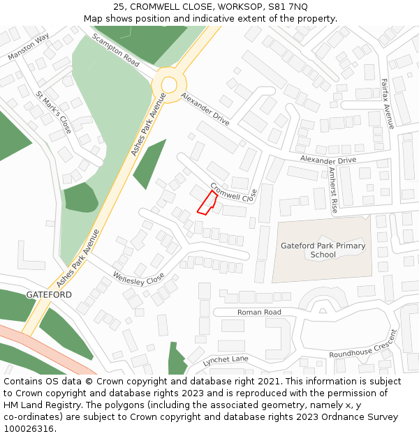 25, CROMWELL CLOSE, WORKSOP, S81 7NQ: Location map and indicative extent of plot