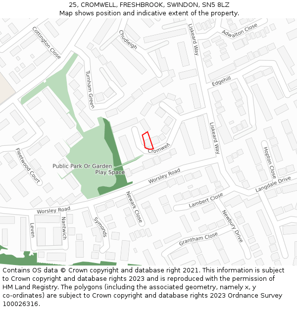 25, CROMWELL, FRESHBROOK, SWINDON, SN5 8LZ: Location map and indicative extent of plot