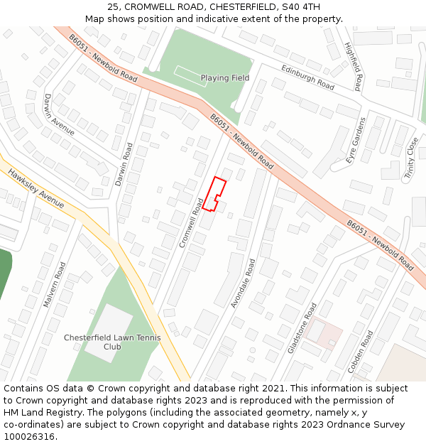 25, CROMWELL ROAD, CHESTERFIELD, S40 4TH: Location map and indicative extent of plot