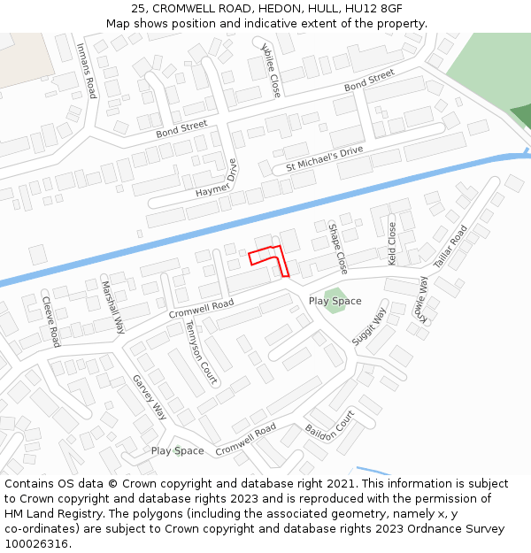 25, CROMWELL ROAD, HEDON, HULL, HU12 8GF: Location map and indicative extent of plot