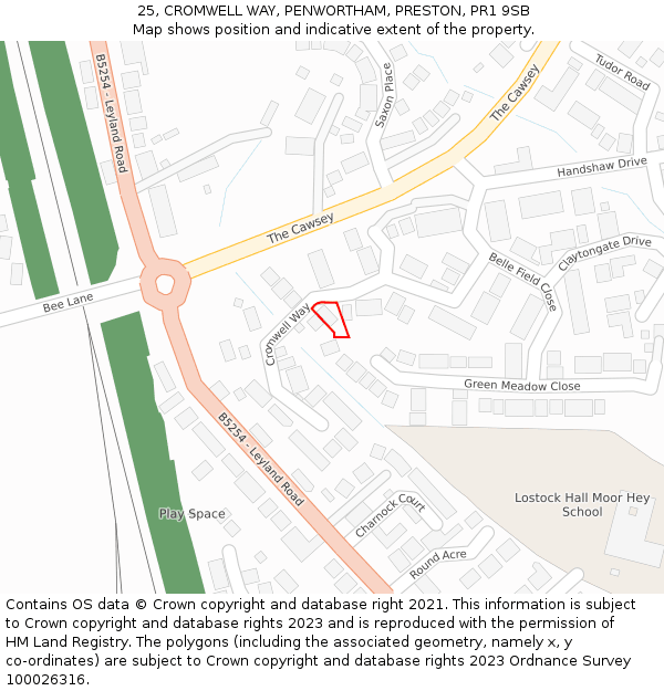 25, CROMWELL WAY, PENWORTHAM, PRESTON, PR1 9SB: Location map and indicative extent of plot