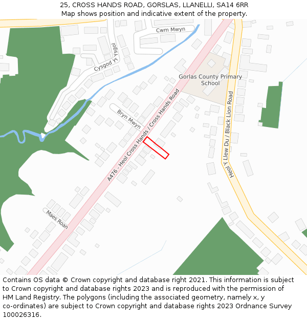 25, CROSS HANDS ROAD, GORSLAS, LLANELLI, SA14 6RR: Location map and indicative extent of plot