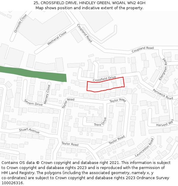 25, CROSSFIELD DRIVE, HINDLEY GREEN, WIGAN, WN2 4GH: Location map and indicative extent of plot