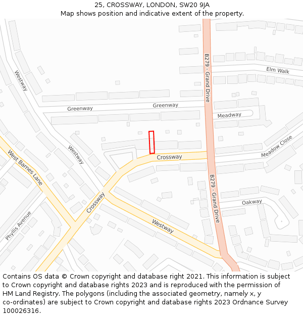 25, CROSSWAY, LONDON, SW20 9JA: Location map and indicative extent of plot