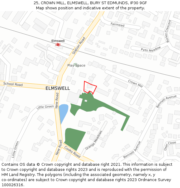 25, CROWN MILL, ELMSWELL, BURY ST EDMUNDS, IP30 9GF: Location map and indicative extent of plot