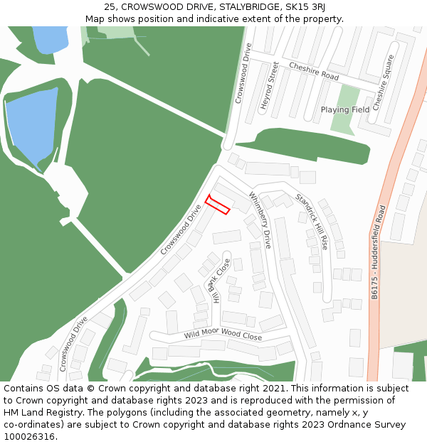 25, CROWSWOOD DRIVE, STALYBRIDGE, SK15 3RJ: Location map and indicative extent of plot