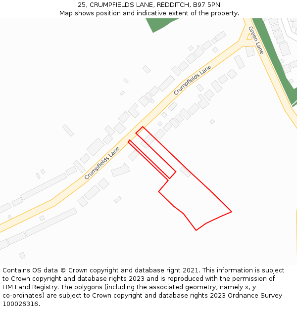 25, CRUMPFIELDS LANE, REDDITCH, B97 5PN: Location map and indicative extent of plot