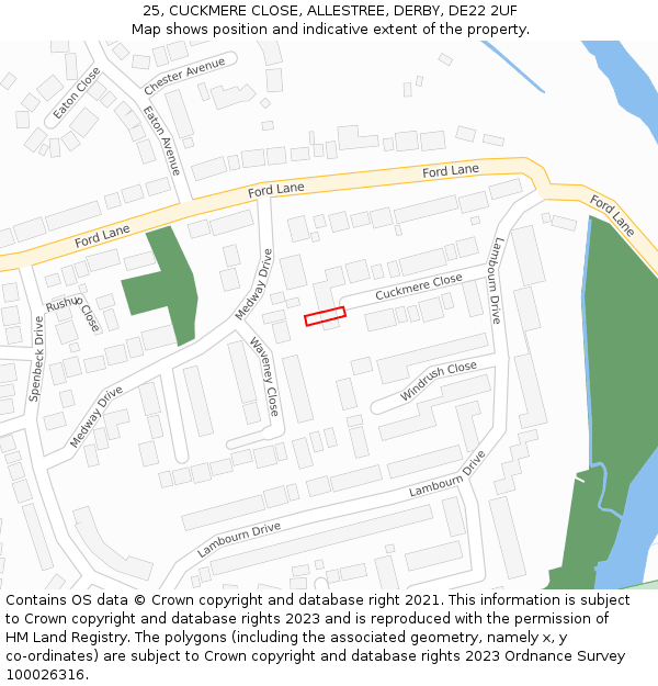 25, CUCKMERE CLOSE, ALLESTREE, DERBY, DE22 2UF: Location map and indicative extent of plot