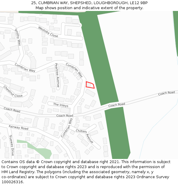 25, CUMBRIAN WAY, SHEPSHED, LOUGHBOROUGH, LE12 9BP: Location map and indicative extent of plot