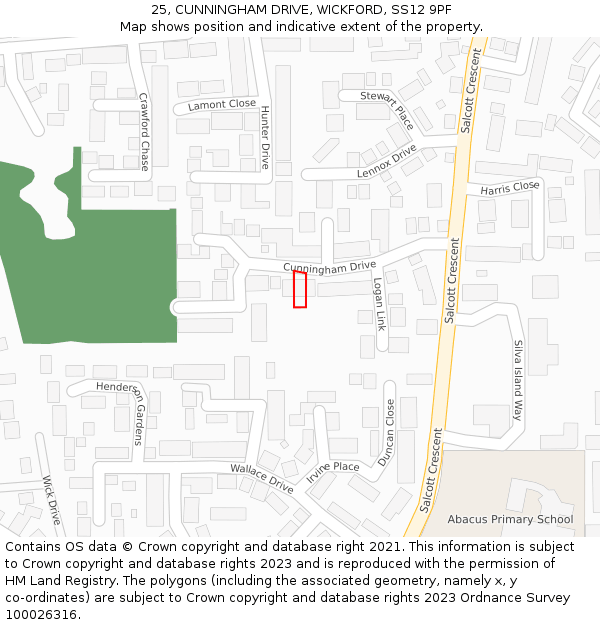 25, CUNNINGHAM DRIVE, WICKFORD, SS12 9PF: Location map and indicative extent of plot