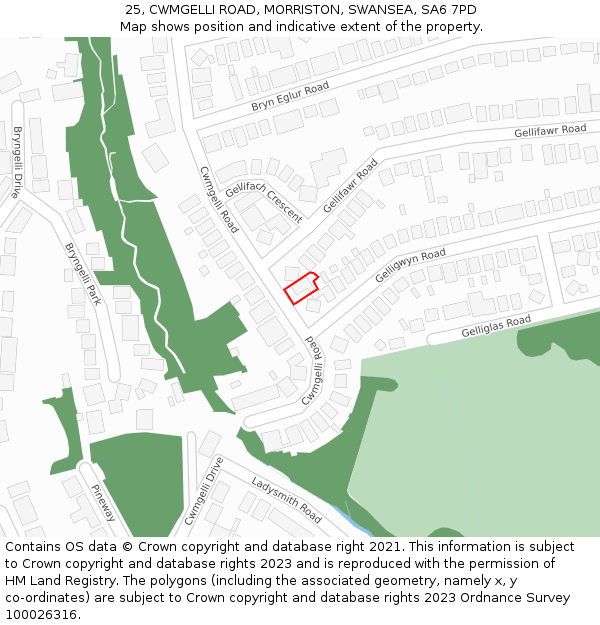 25, CWMGELLI ROAD, MORRISTON, SWANSEA, SA6 7PD: Location map and indicative extent of plot