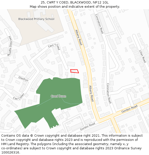 25, CWRT Y COED, BLACKWOOD, NP12 1GL: Location map and indicative extent of plot