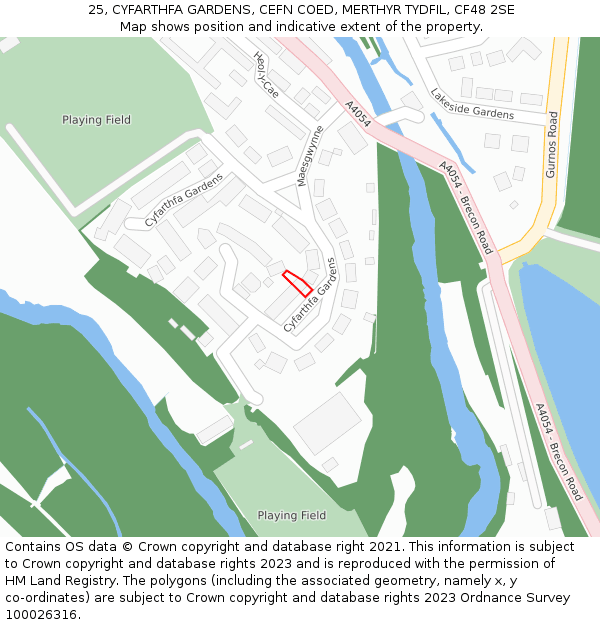 25, CYFARTHFA GARDENS, CEFN COED, MERTHYR TYDFIL, CF48 2SE: Location map and indicative extent of plot