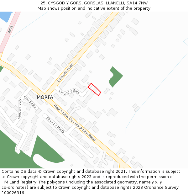 25, CYSGOD Y GORS, GORSLAS, LLANELLI, SA14 7NW: Location map and indicative extent of plot