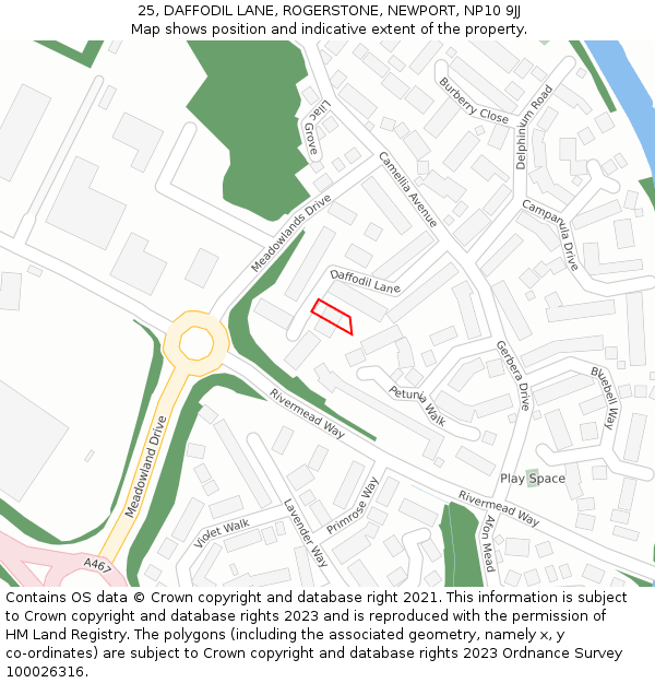 25, DAFFODIL LANE, ROGERSTONE, NEWPORT, NP10 9JJ: Location map and indicative extent of plot