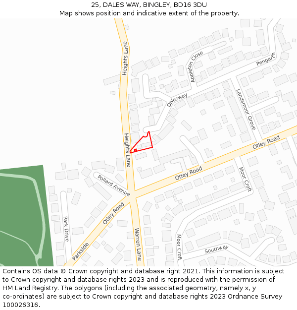 25, DALES WAY, BINGLEY, BD16 3DU: Location map and indicative extent of plot