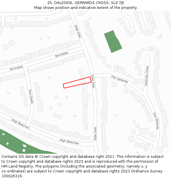 25, DALESIDE, GERRARDS CROSS, SL9 7JE: Location map and indicative extent of plot