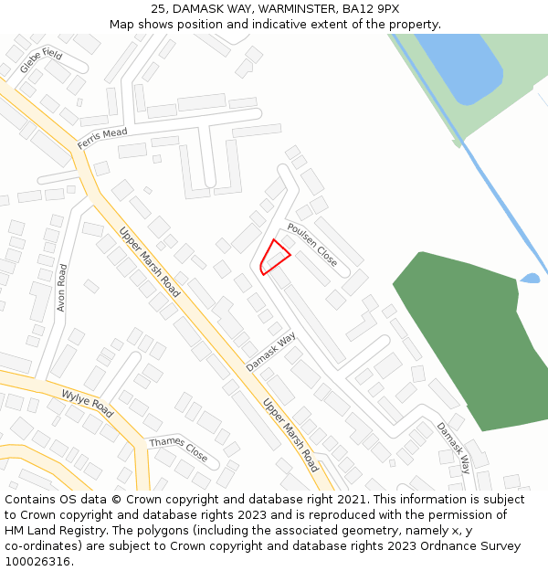 25, DAMASK WAY, WARMINSTER, BA12 9PX: Location map and indicative extent of plot