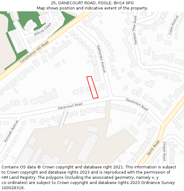 25, DANECOURT ROAD, POOLE, BH14 0PG: Location map and indicative extent of plot