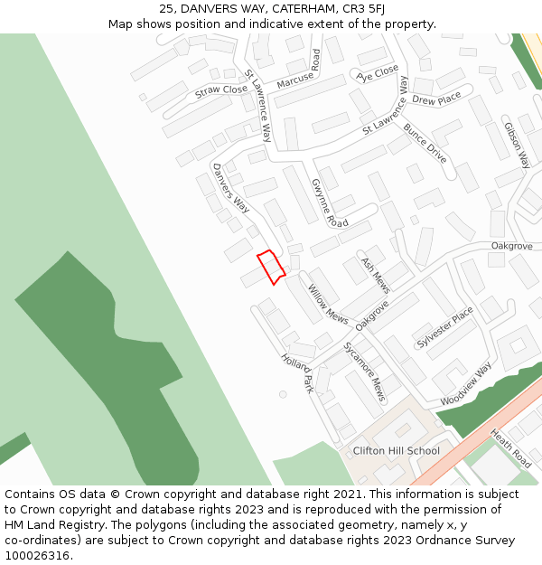 25, DANVERS WAY, CATERHAM, CR3 5FJ: Location map and indicative extent of plot