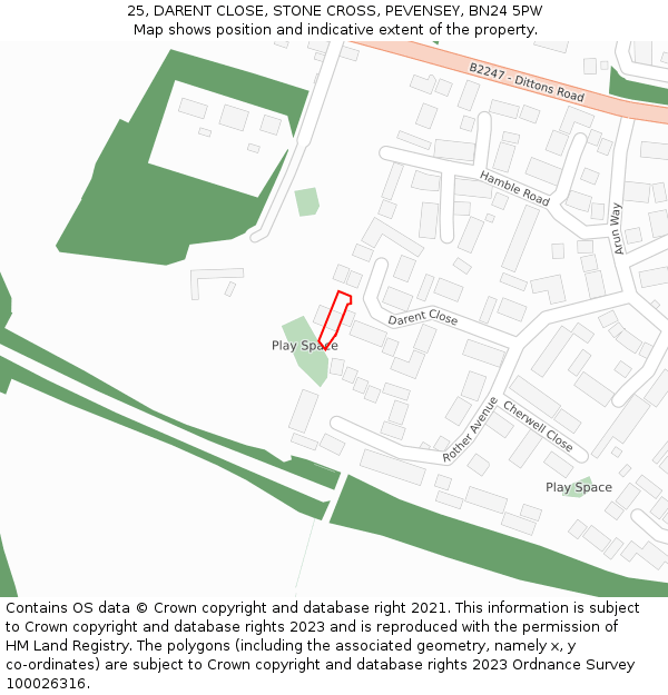 25, DARENT CLOSE, STONE CROSS, PEVENSEY, BN24 5PW: Location map and indicative extent of plot