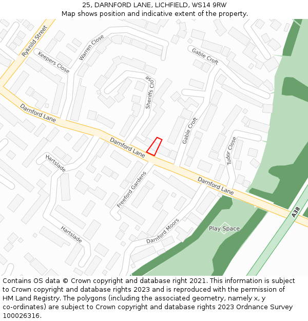 25, DARNFORD LANE, LICHFIELD, WS14 9RW: Location map and indicative extent of plot