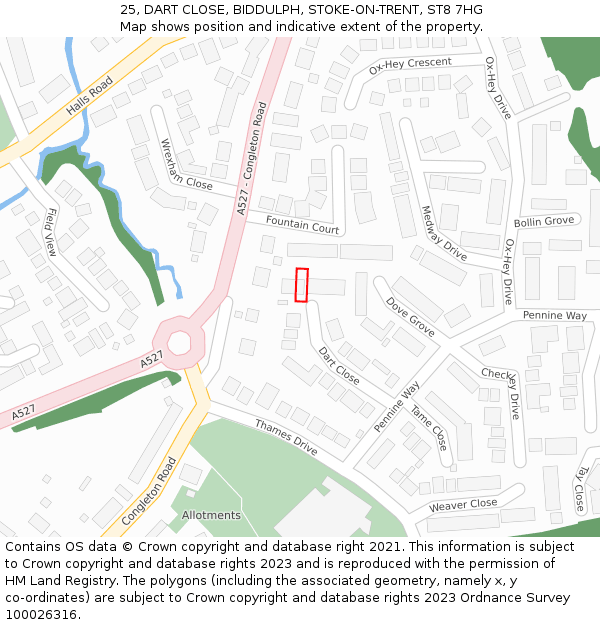 25, DART CLOSE, BIDDULPH, STOKE-ON-TRENT, ST8 7HG: Location map and indicative extent of plot