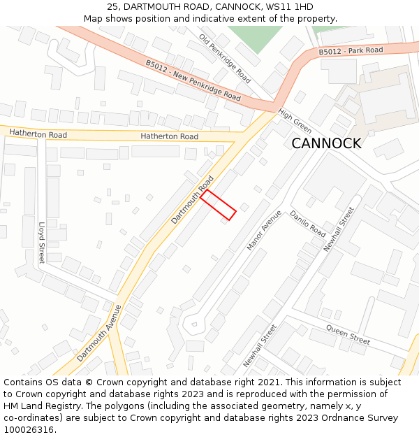 25, DARTMOUTH ROAD, CANNOCK, WS11 1HD: Location map and indicative extent of plot