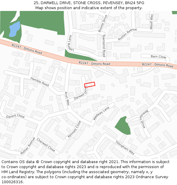 25, DARWELL DRIVE, STONE CROSS, PEVENSEY, BN24 5PG: Location map and indicative extent of plot