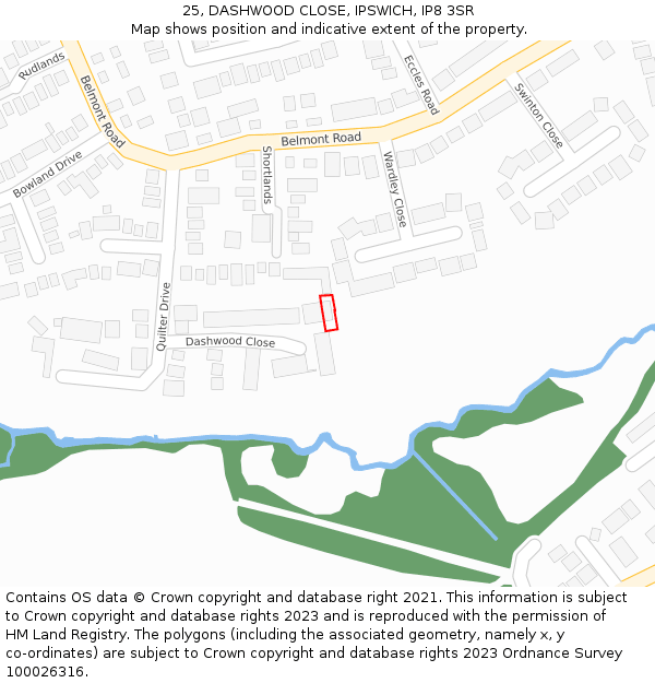 25, DASHWOOD CLOSE, IPSWICH, IP8 3SR: Location map and indicative extent of plot