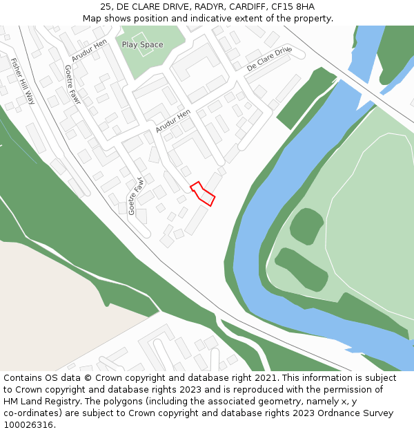 25, DE CLARE DRIVE, RADYR, CARDIFF, CF15 8HA: Location map and indicative extent of plot