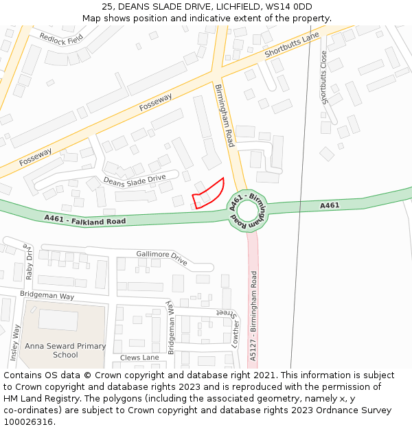 25, DEANS SLADE DRIVE, LICHFIELD, WS14 0DD: Location map and indicative extent of plot