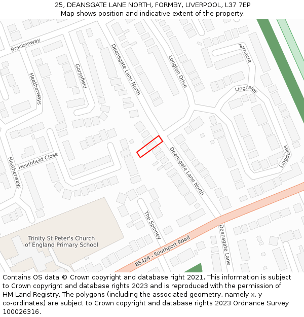 25, DEANSGATE LANE NORTH, FORMBY, LIVERPOOL, L37 7EP: Location map and indicative extent of plot