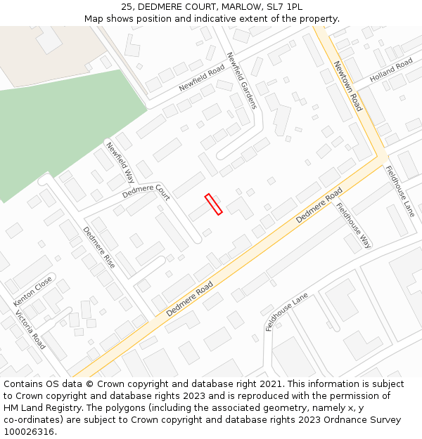 25, DEDMERE COURT, MARLOW, SL7 1PL: Location map and indicative extent of plot