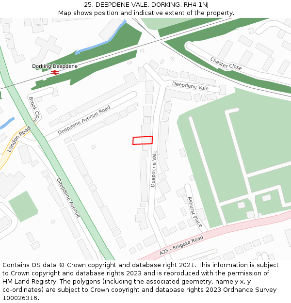 25, DEEPDENE VALE, DORKING, RH4 1NJ: Location map and indicative extent of plot