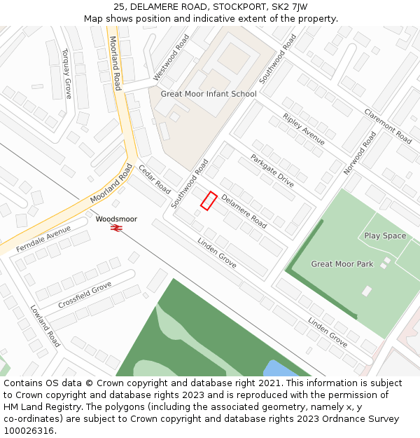 25, DELAMERE ROAD, STOCKPORT, SK2 7JW: Location map and indicative extent of plot