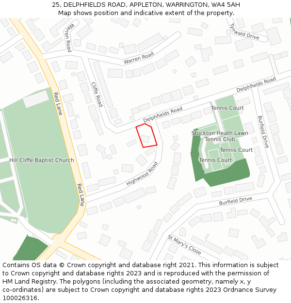 25, DELPHFIELDS ROAD, APPLETON, WARRINGTON, WA4 5AH: Location map and indicative extent of plot