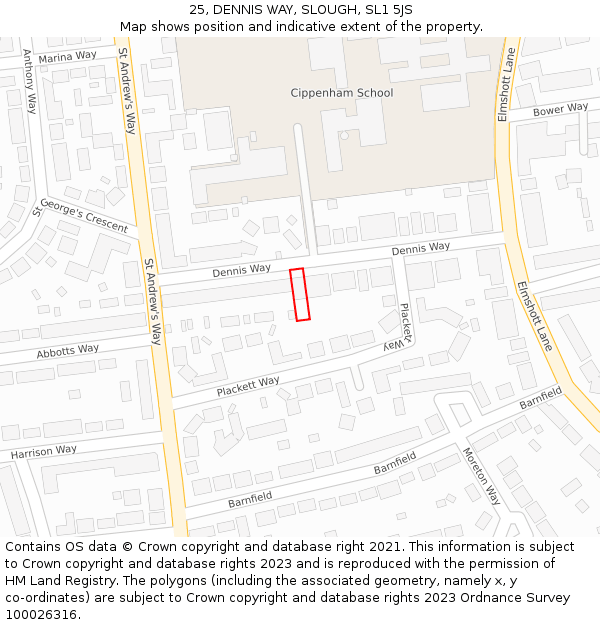 25, DENNIS WAY, SLOUGH, SL1 5JS: Location map and indicative extent of plot