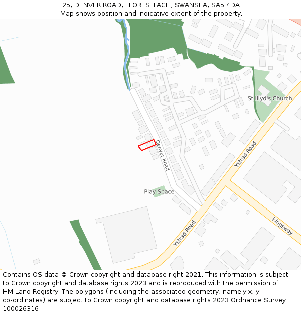 25, DENVER ROAD, FFORESTFACH, SWANSEA, SA5 4DA: Location map and indicative extent of plot