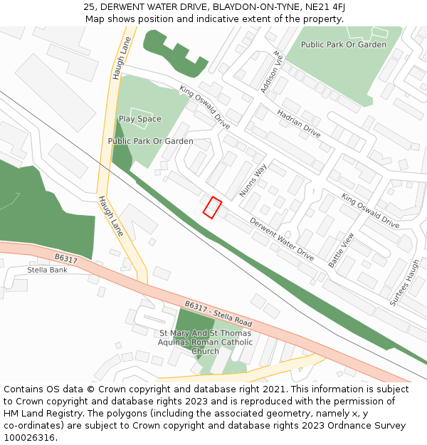 25, DERWENT WATER DRIVE, BLAYDON-ON-TYNE, NE21 4FJ: Location map and indicative extent of plot