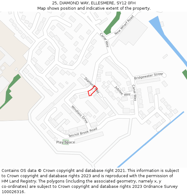 25, DIAMOND WAY, ELLESMERE, SY12 0FH: Location map and indicative extent of plot