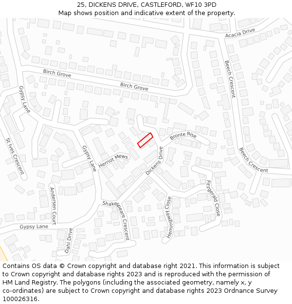 25, DICKENS DRIVE, CASTLEFORD, WF10 3PD: Location map and indicative extent of plot