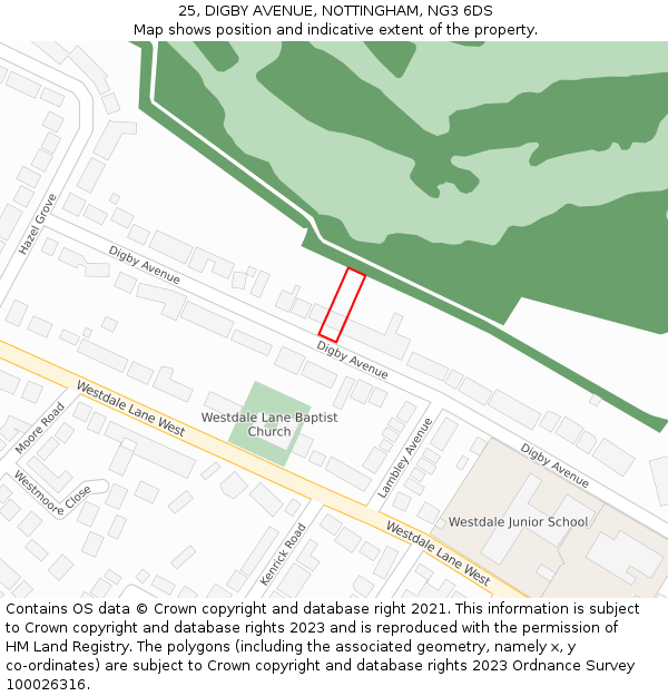 25, DIGBY AVENUE, NOTTINGHAM, NG3 6DS: Location map and indicative extent of plot