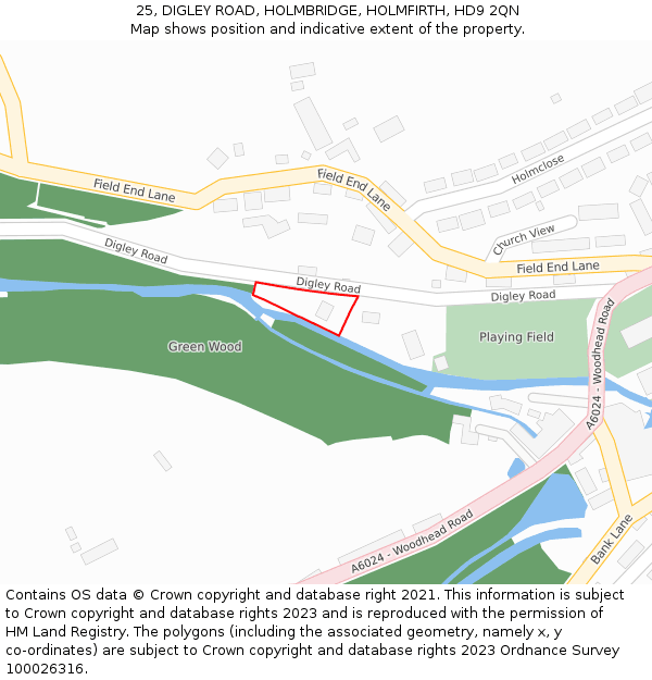 25, DIGLEY ROAD, HOLMBRIDGE, HOLMFIRTH, HD9 2QN: Location map and indicative extent of plot