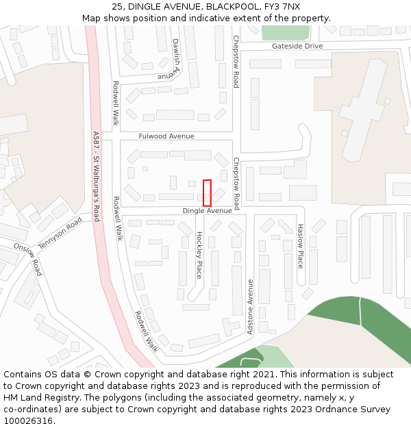 25, DINGLE AVENUE, BLACKPOOL, FY3 7NX: Location map and indicative extent of plot