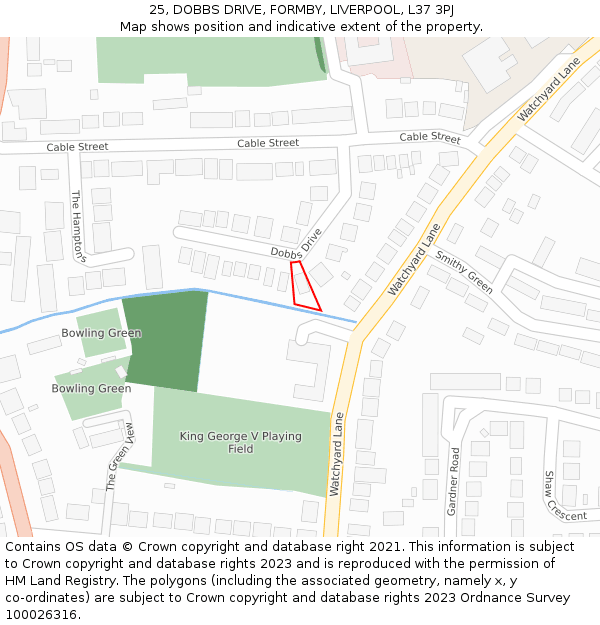 25, DOBBS DRIVE, FORMBY, LIVERPOOL, L37 3PJ: Location map and indicative extent of plot