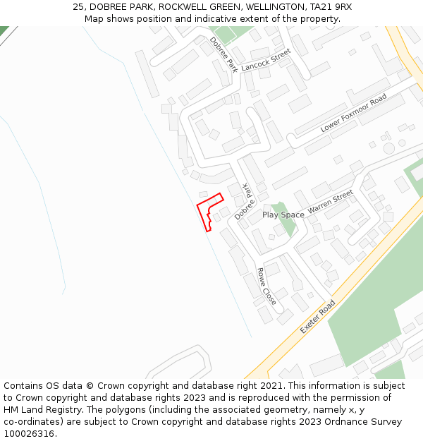 25, DOBREE PARK, ROCKWELL GREEN, WELLINGTON, TA21 9RX: Location map and indicative extent of plot