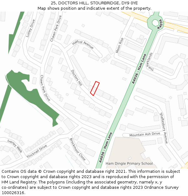 25, DOCTORS HILL, STOURBRIDGE, DY9 0YE: Location map and indicative extent of plot