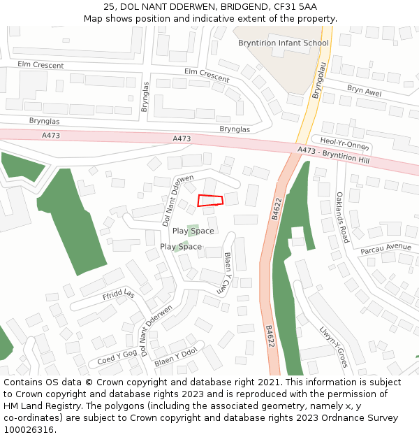 25, DOL NANT DDERWEN, BRIDGEND, CF31 5AA: Location map and indicative extent of plot